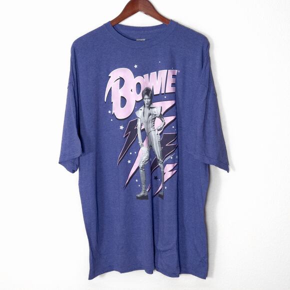 Uknown Tops - David Bowie Unisex Tee Electric Blue Ziggy Stardust Screen Print Y2K Glam XXL